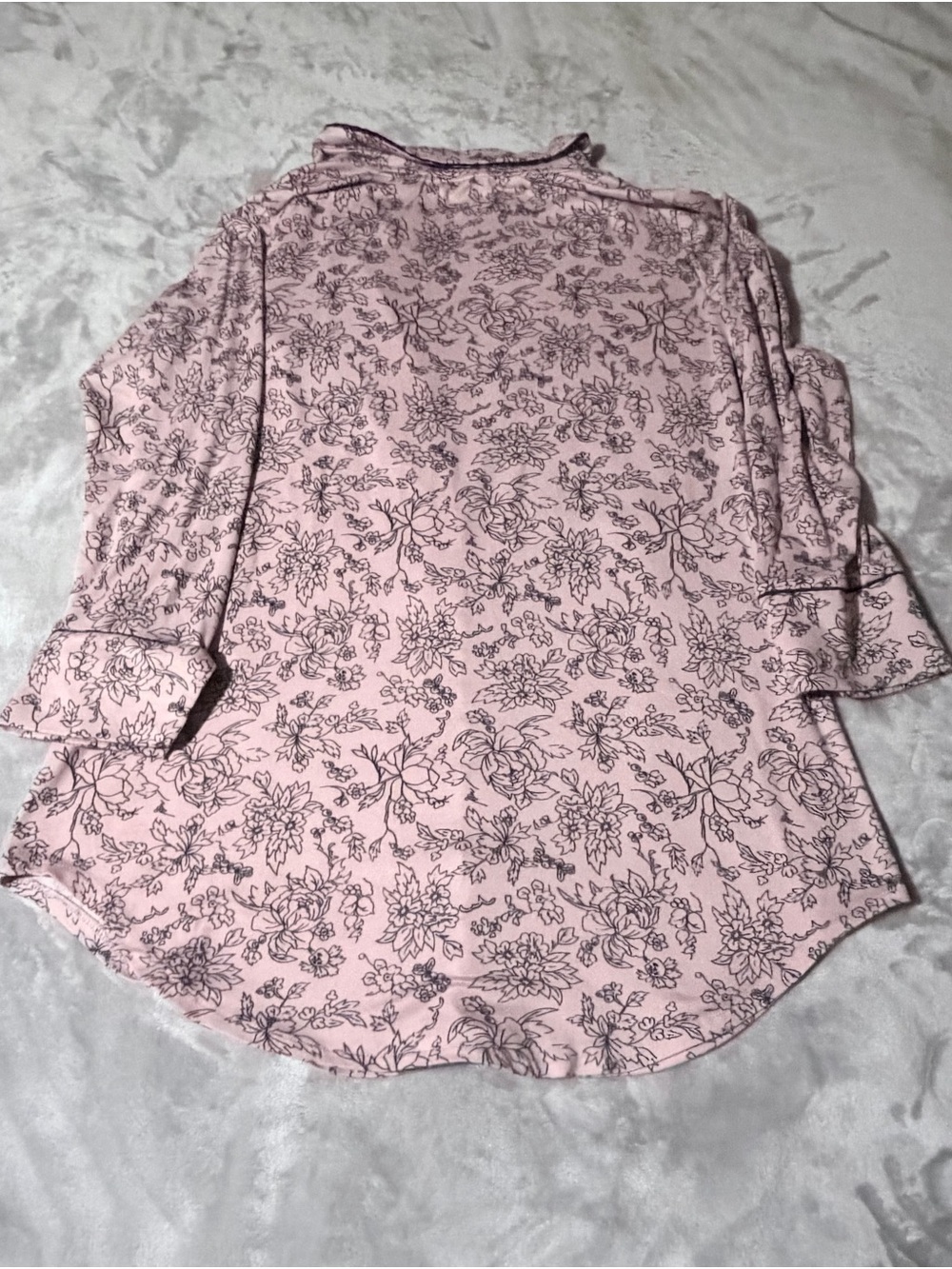 Thalia Sodi Pink Floral Button-Front Sleep Shirt with Contrast Piping - Picture 3 of 7